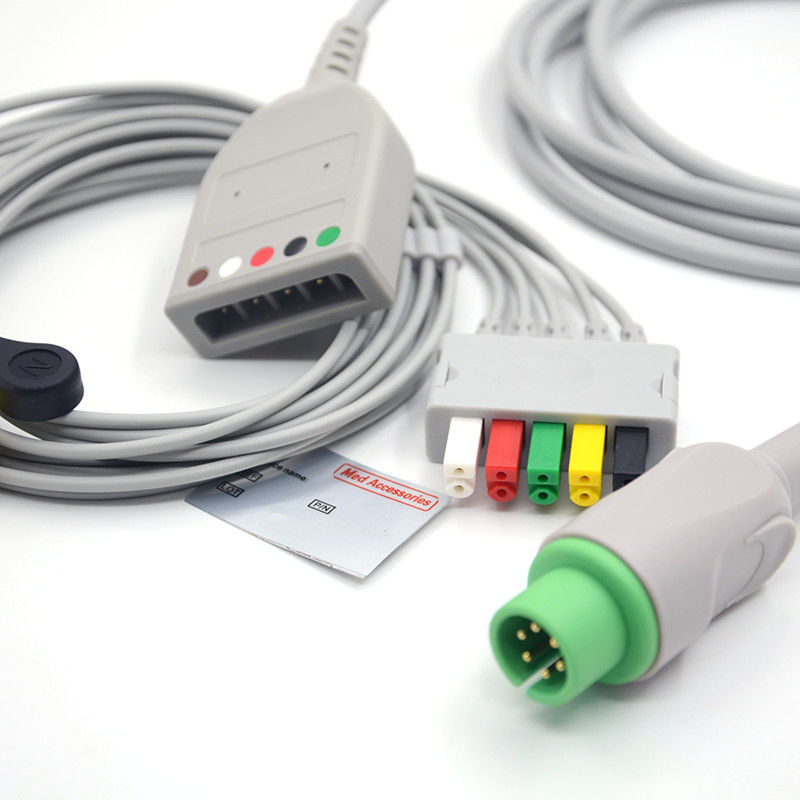 स्प्लिट 6Pin 5 लीड्स ईसीजी मॉनिटर केबल ग्रे रंग लेटेक्स मुक्त मल्टी फंक्शन