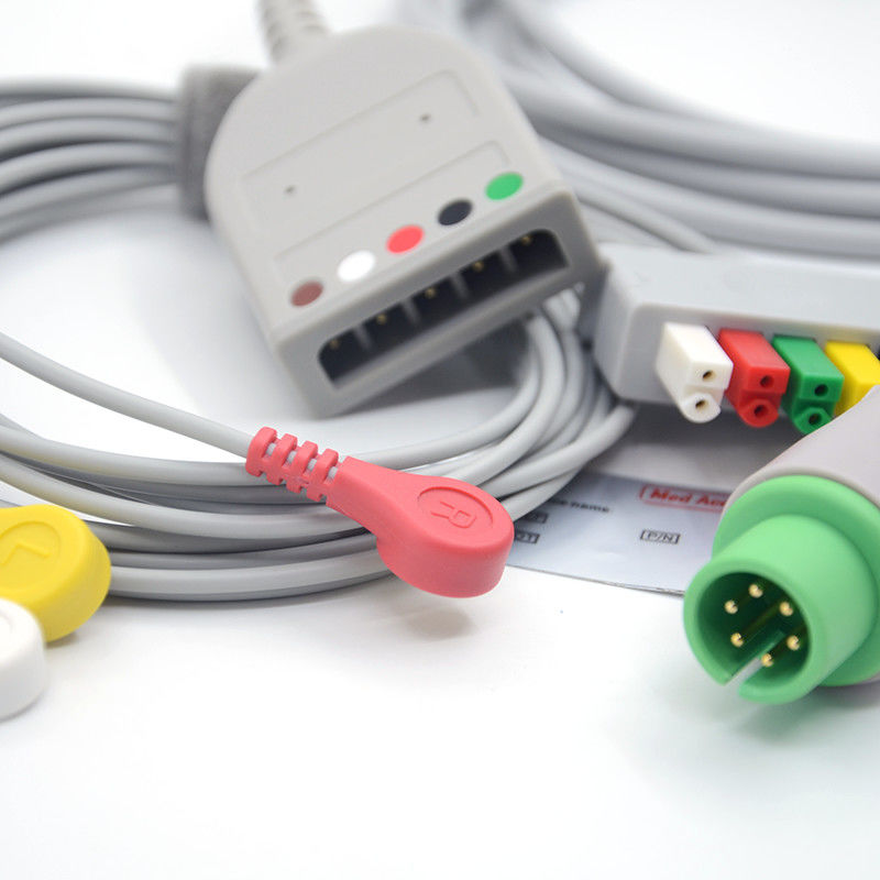 स्प्लिट 6Pin 5 लीड्स ईसीजी मॉनिटर केबल ग्रे रंग लेटेक्स मुक्त मल्टी फंक्शन