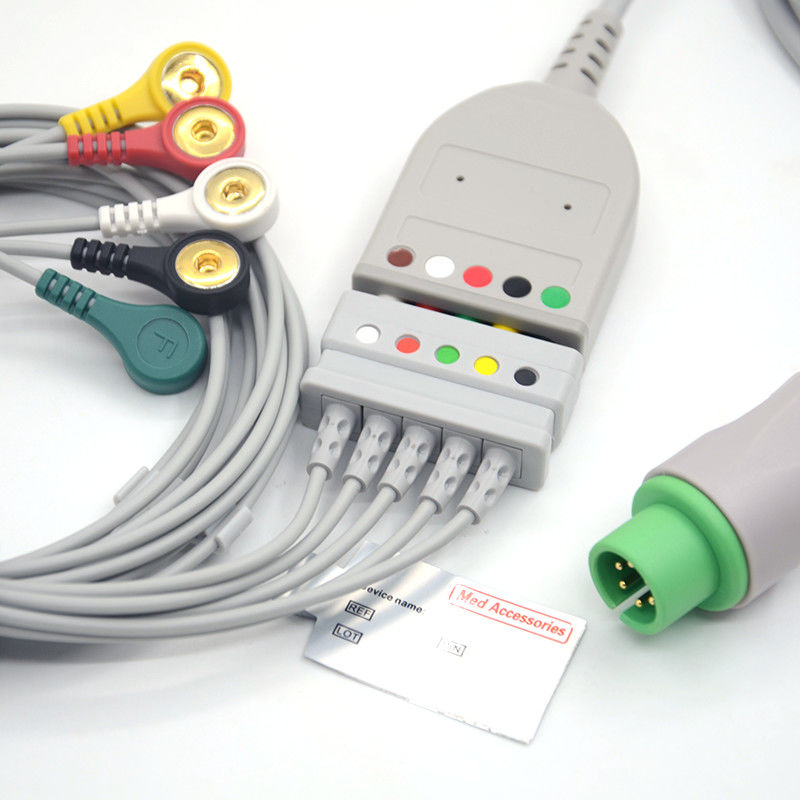 स्प्लिट 6Pin 5 लीड्स ईसीजी मॉनिटर केबल ग्रे रंग लेटेक्स मुक्त मल्टी फंक्शन