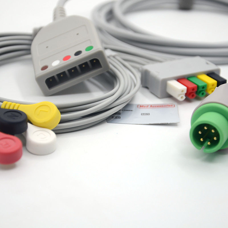 स्प्लिट 6Pin 5 लीड्स ईसीजी मॉनिटर केबल ग्रे रंग लेटेक्स मुक्त मल्टी फंक्शन