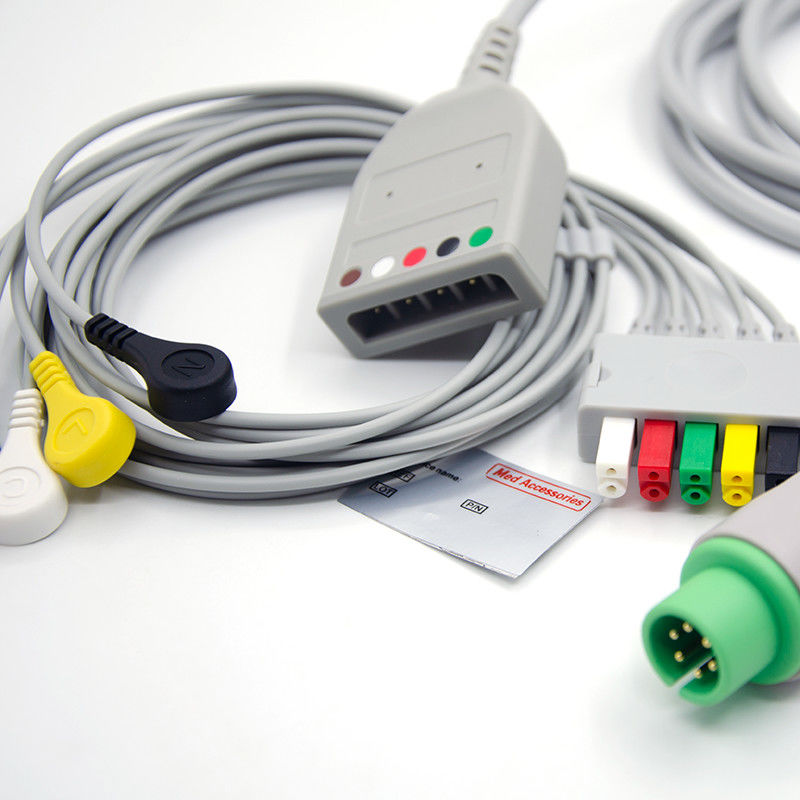 स्प्लिट 6Pin 5 लीड्स ईसीजी मॉनिटर केबल ग्रे रंग लेटेक्स मुक्त मल्टी फंक्शन