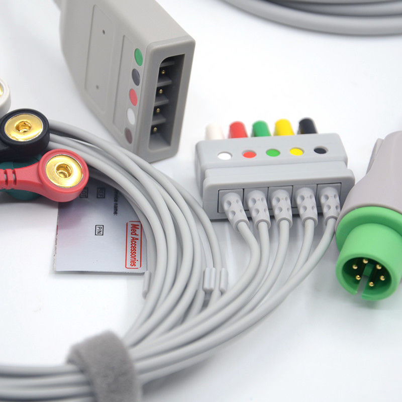 स्प्लिट 6Pin 5 लीड्स ईसीजी मॉनिटर केबल ग्रे रंग लेटेक्स मुक्त मल्टी फंक्शन