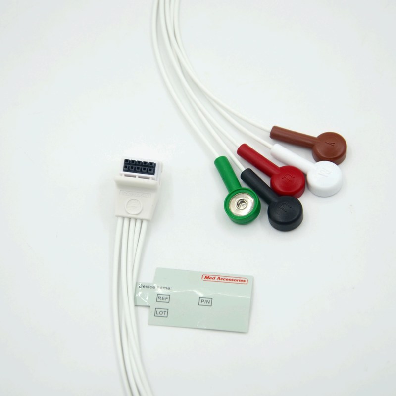 संगत मोर्टारा एच3 होल्टर रिकॉर्डर ईसीजी केबल लीडवायर 5 लीड स्नैप एएचए