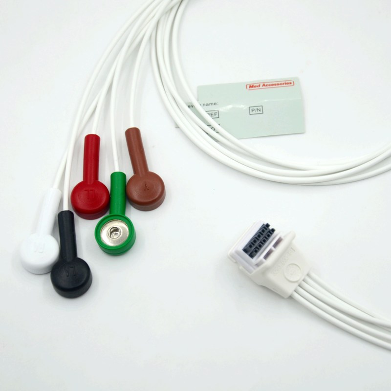 संगत मोर्टारा एच3 होल्टर रिकॉर्डर ईसीजी केबल लीडवायर 5 लीड स्नैप एएचए